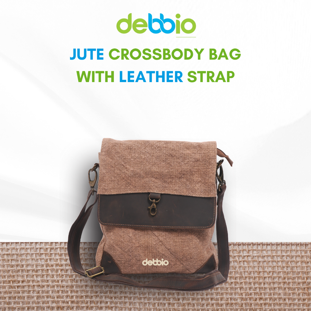 Jute Crossbody Bag with Leather Strap