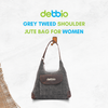 Grey Tweed Shoulder Jute Bag for Women