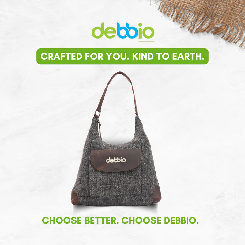 Grey Tweed Shoulder Jute Bag for Women