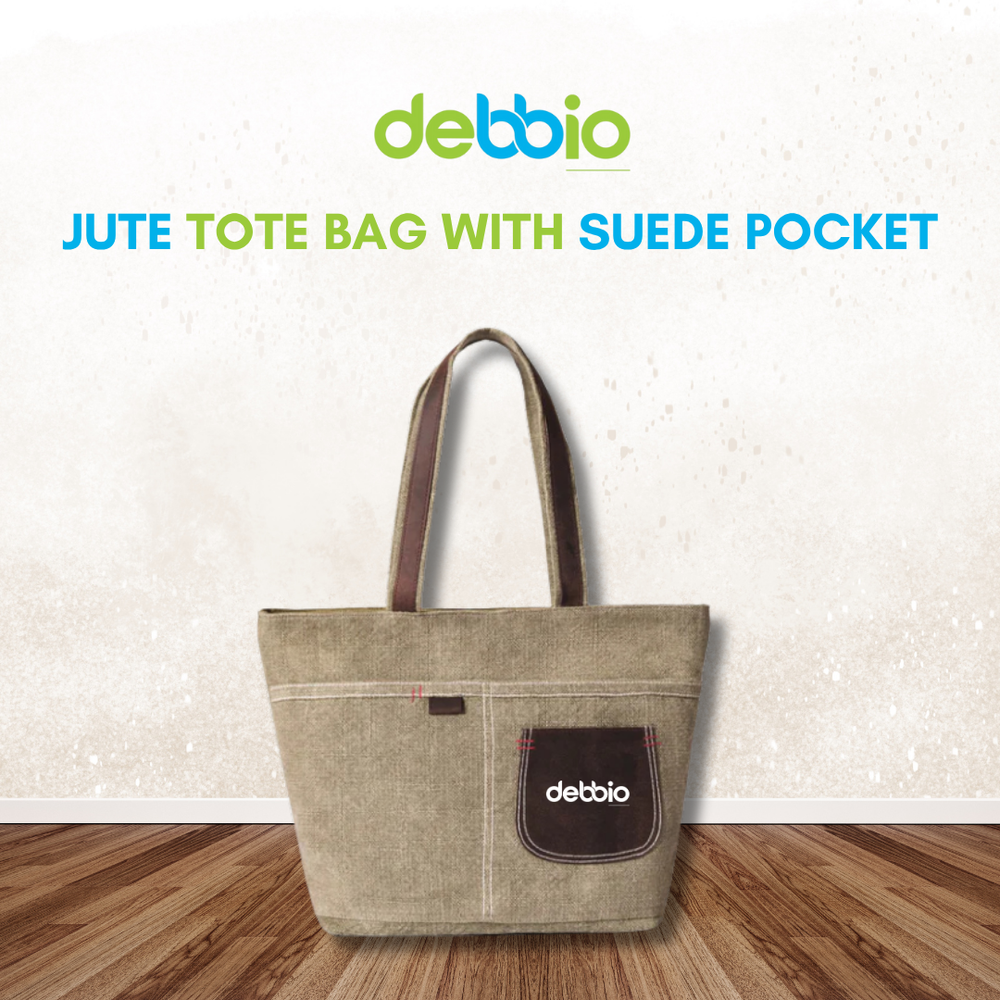 Jute Tote Bag with Suede Pocket