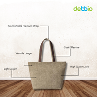 Jute Tote Bag with Suede Pocket