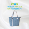Blue Jute Tote Bag with White Straps