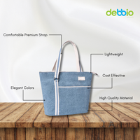Blue Jute Tote Bag with White Straps