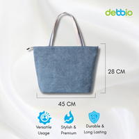 Blue Jute Tote Bag with White Straps
