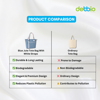 Blue Jute Tote Bag with White Straps