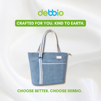 Blue Jute Tote Bag with White Straps