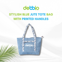Stylish Blue Jute Tote Bag with Printed Handles