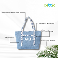 Stylish Blue Jute Tote Bag with Printed Handles