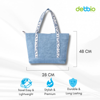 Stylish Blue Jute Tote Bag with Printed Handles
