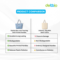 Stylish Blue Jute Tote Bag with Printed Handles