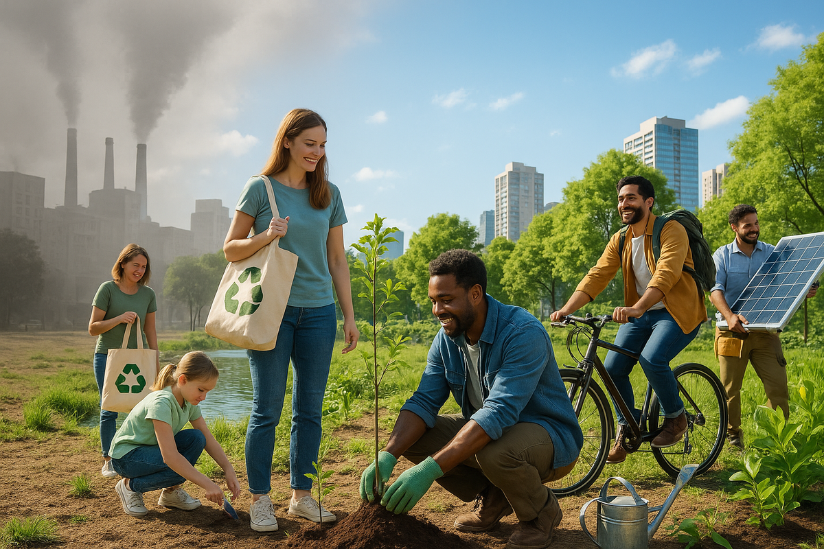 generate a lifestyle image to show the debbio storuy and it's impact on the planet and reducing pollution. create high quality image 