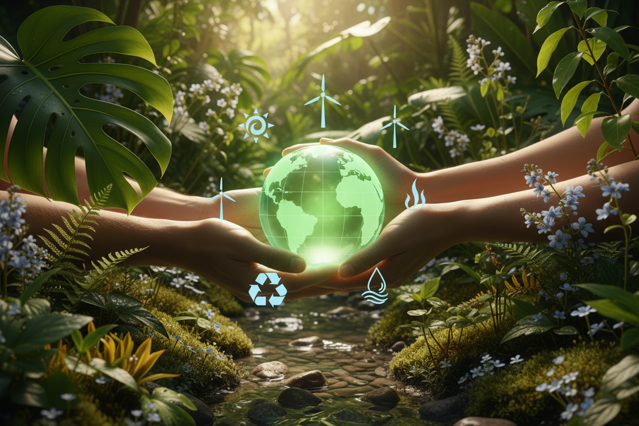 generate an image to give eco friendly sense and earth saving 